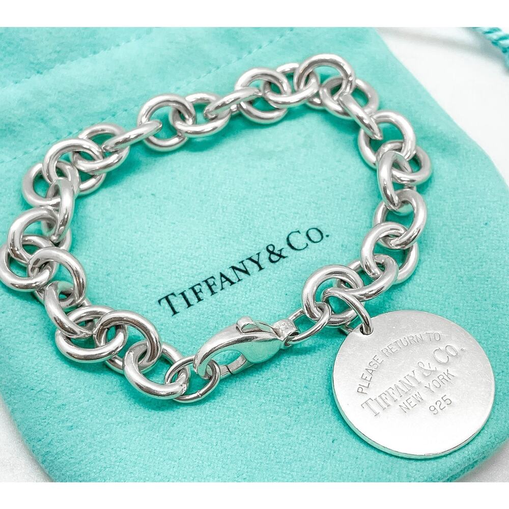 Tiffany & Co. Return to Tiffany Circle Tag Charm Bracelet Sterling Silver 7.5"